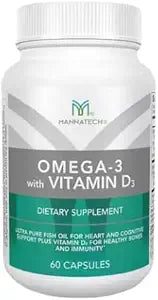 Mannatech Omega-3 with Vitamin D3 for Bone, Heart Health and Cognitive Support, Made of Pure Fish Oil