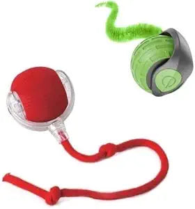 Interactive Cat Ball Toy Smart Rolling Pet Ball with Obstacle Avoidance, USB Rechargeable, Cord Tail Design Fun Enrichment Toy for Indoor Cats & Small Dogs (Green + Red)