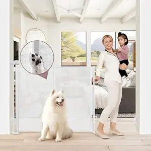Reinforced 41 Inch Extra Tall Pet Gate 55 Inch Wide Retractable Baby Gates with Support Rods Prevents Crawling Under, Outdoor Tall Baby Gates for Dogs Indoor Dog Gates for Doorways, White