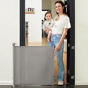 Momcozy Auto Lock Retractable Baby Gate, Safety Gate for Baby and Pet, 33 Tall, Extends to 55 Wide, Mesh Safety Dog Gate for Stairs, Indoor, Outdoor, Doorways, Hallways
