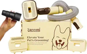 GROOMI Vacuum Pet Brush Kit â€“ 3â€‘inâ€‘1 Dog & Cat Grooming Tool, Selfâ€‘Cleaning Deshedding Brush & Pet Hair Remover, Universal Vacuum Attachment Including Dyson, Short, Medium & Long Fur, All Breeds