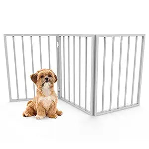 PETMAKER Pet Gate Dog Gate for Doorways, Stairs or House Freestanding, Folding, Accordion Style, Wooden Indoor Dog Fence (24-Inch, White)
