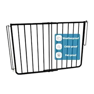 Cardinal Gates SS30OD Outdoor Dog Gate for Stairs Adjustable Aluminum Safety Gate for Kids & Pets Toddler Gate for Patio, Deck, Porch Wall Mounted Black Screw in - USA Based