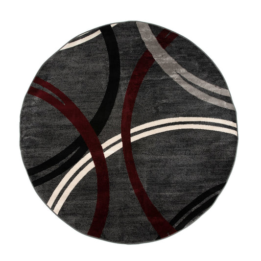 World Rug Gallery 8 x 8 (ft) Loomed Polypropylene Red Round Indoor Geometric Global Spot Clean Only Pet Friendly Area rug