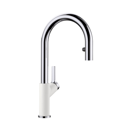 BLANCO Urbena Chrome/White Single Handle Deck-mount Pull-down Kitchen Faucet with Sprayer