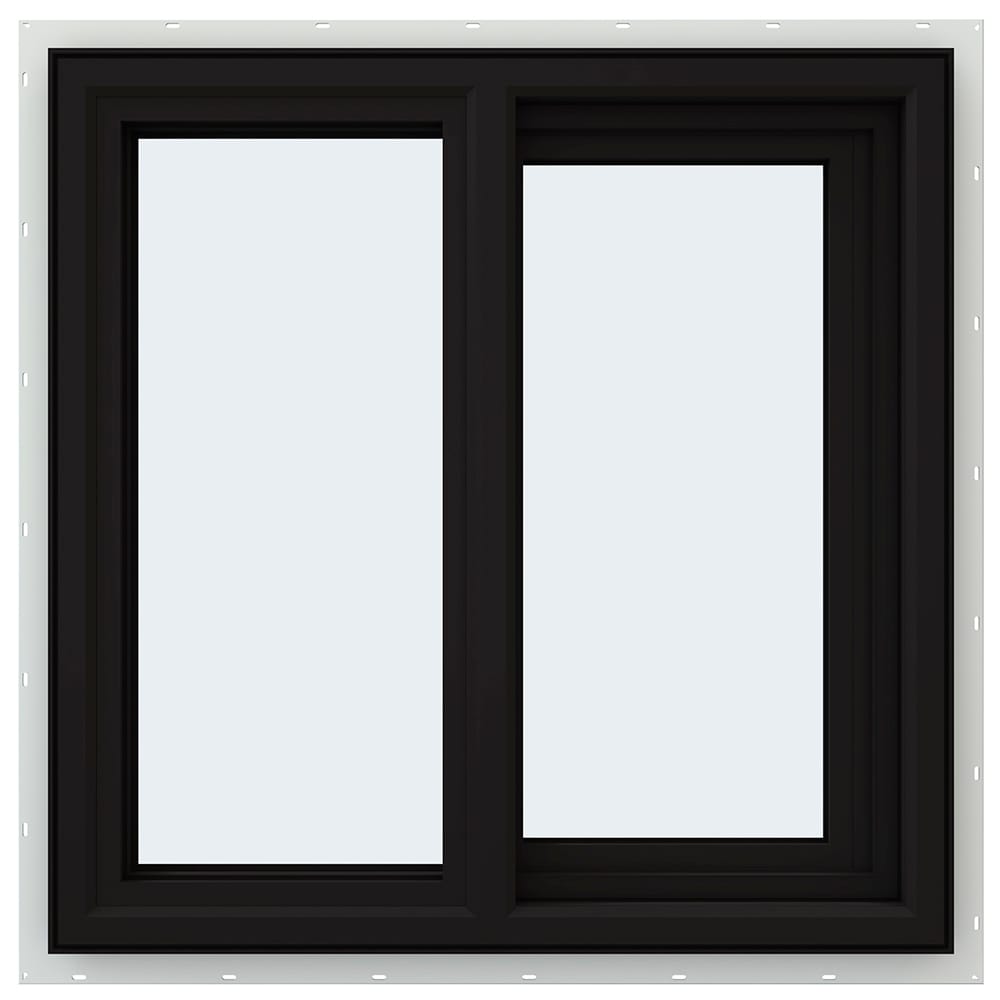 JELD-WEN FiniShield V-4500 Black Exterior White Interior Right-Handed Vinyl Sliding Window Annealed Glass (Full Screen Included)