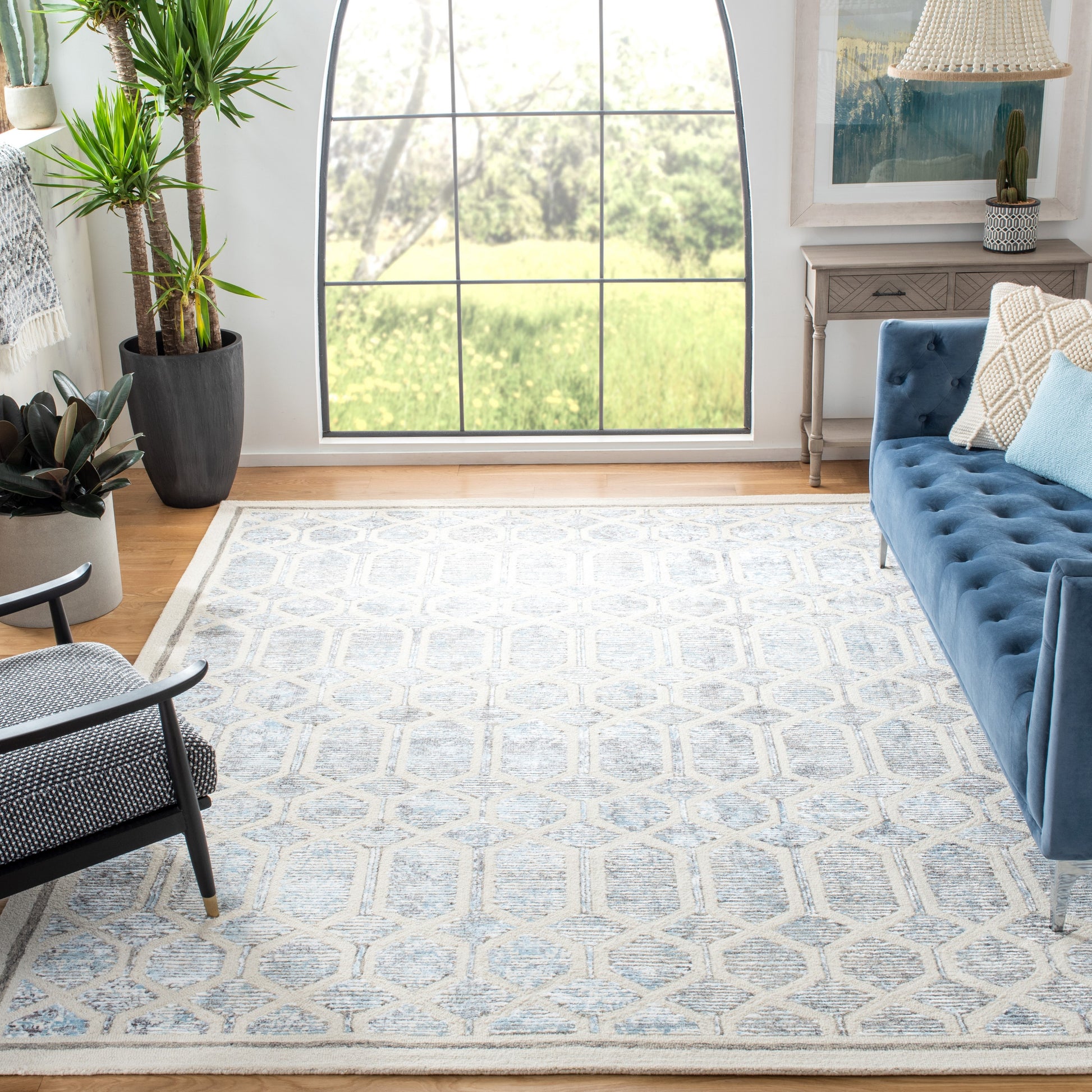 Safavieh Artistry 600 Mallaury 8 x 10 (ft) Tufted Synthetic Ivory/Blue Rectangular Indoor Abstract Bohemian/Eclectic Spot Clean Only Area rug