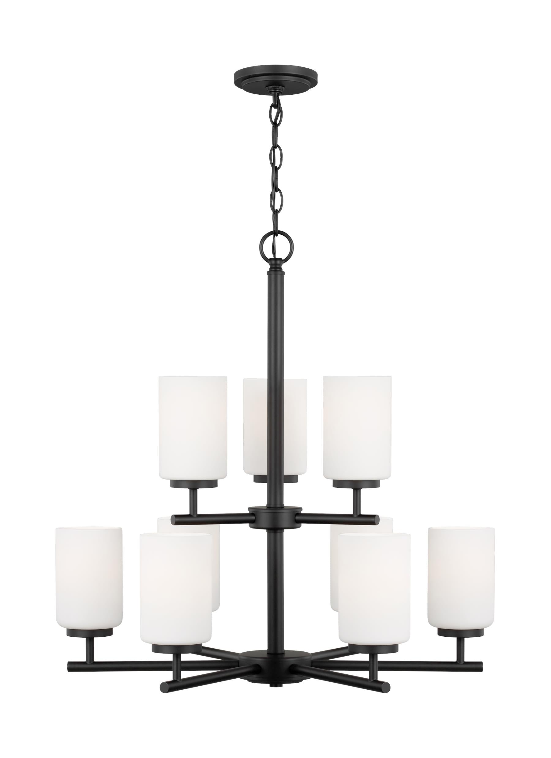 Generation Lighting Oslo 9 -Light Matte Black Indoor Opal glass Glass Steel Chandelier