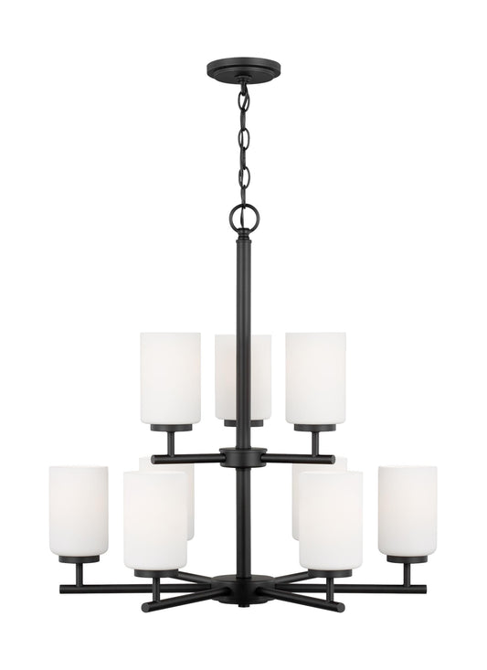 Generation Lighting Oslo 9 -Light Matte Black Indoor Opal glass Glass Steel Chandelier