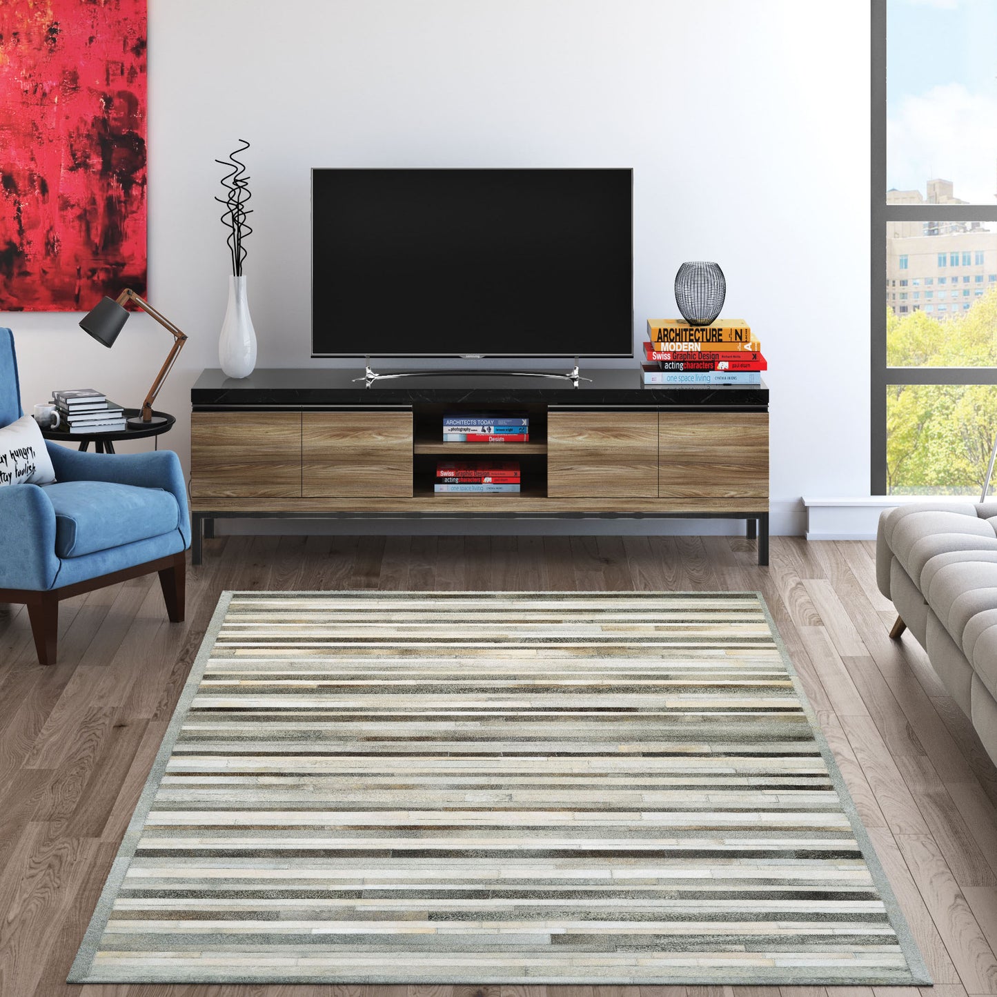 Couristan Chalet 3 x 5 (ft) Flatweave Cowhide Grey-Ivory Rectangular Indoor Stripe Not Washable Area rug