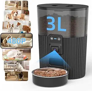 PAPIFEED Automatic Cat Feeder with Camera, â€ŒAdjustable Angle 2.4G WiFi Pet Feederï¼Œ3.5L/15 Cup Timed Dispenser,Timed Feeder for Remote Feeding with Stainless Steel Bowl up to 10 Meals Per Day with APP