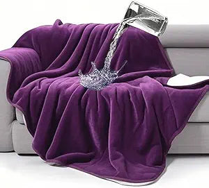 gogobunny Waterproof Bed Blanket, Reversible Sherpa Fleece Throw Blanket for Dog Puppy Cat, Furniture Cover Protects Bed Couch Sofa from Liquid Pee and Pet Fur (Dark Purple, 90x108 inches)