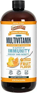 Barlean's Liquid Multivitamin for Women, Men & Kids, 21 Essential Vitamins & Minerals, Includes Biotin, B-Complex, Vitamins C, D3 & K2, Smoothie-Like Daily Supplement, Tropical Flavor, 32 fl oz