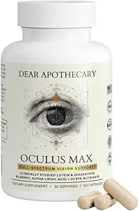 Oculus Max Eye Vitamins with Lutein and Zeaxanthin - Bilberry, Alpha Lipoic Acid - Vision Supplement for Adults - 20+ Eye Nutrients - Non-GMO, Gluten Free - 60 Capsules