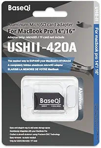 BASEQI UHS-II Aluminum microSD Adapter for 2021 M1 / 2022 M2 / 2023 M3 MacBook Pro 14 & 16 (Adapter, Silver)