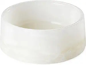 Marble Pet Bowl Modern Luxury Dog or Cat Bowl, Handcrafted Natural Stone, Non-Slip, Heavyweight, Designer Elevated Food or Water Dish for Small Pets (Mykonos)