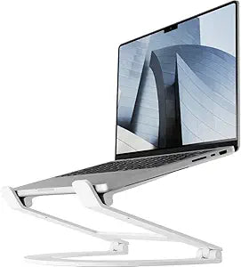 Twelve South Curve Flex | Ergonomic Height & Angle Adjustable Aluminum Laptop/MacBook Stand/Riser, fits 10'-17', folds flat for portability -travel pouch included, matte white