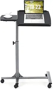 COSTWAY Rolling Laptop Stand, Mobile Laptop Tray and Cart with 45 Degree Swivel Tilting Tabletop, Height Adjustable Mobile Podium from 24.5'' to 36'', Overbed Computer Table for Sofa, Bed