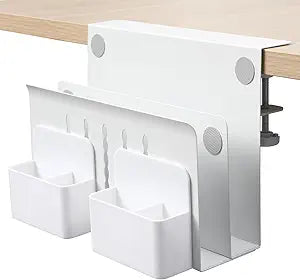MAXECHO Desk Side Storage, Under Desk Laptop Mount, Table Side Hanging File Organizer, No Drill Clamp On Cable Management Tray, Laptop Holder with Magnetic Pen Holder for Office and Home, Load 22 Lbs