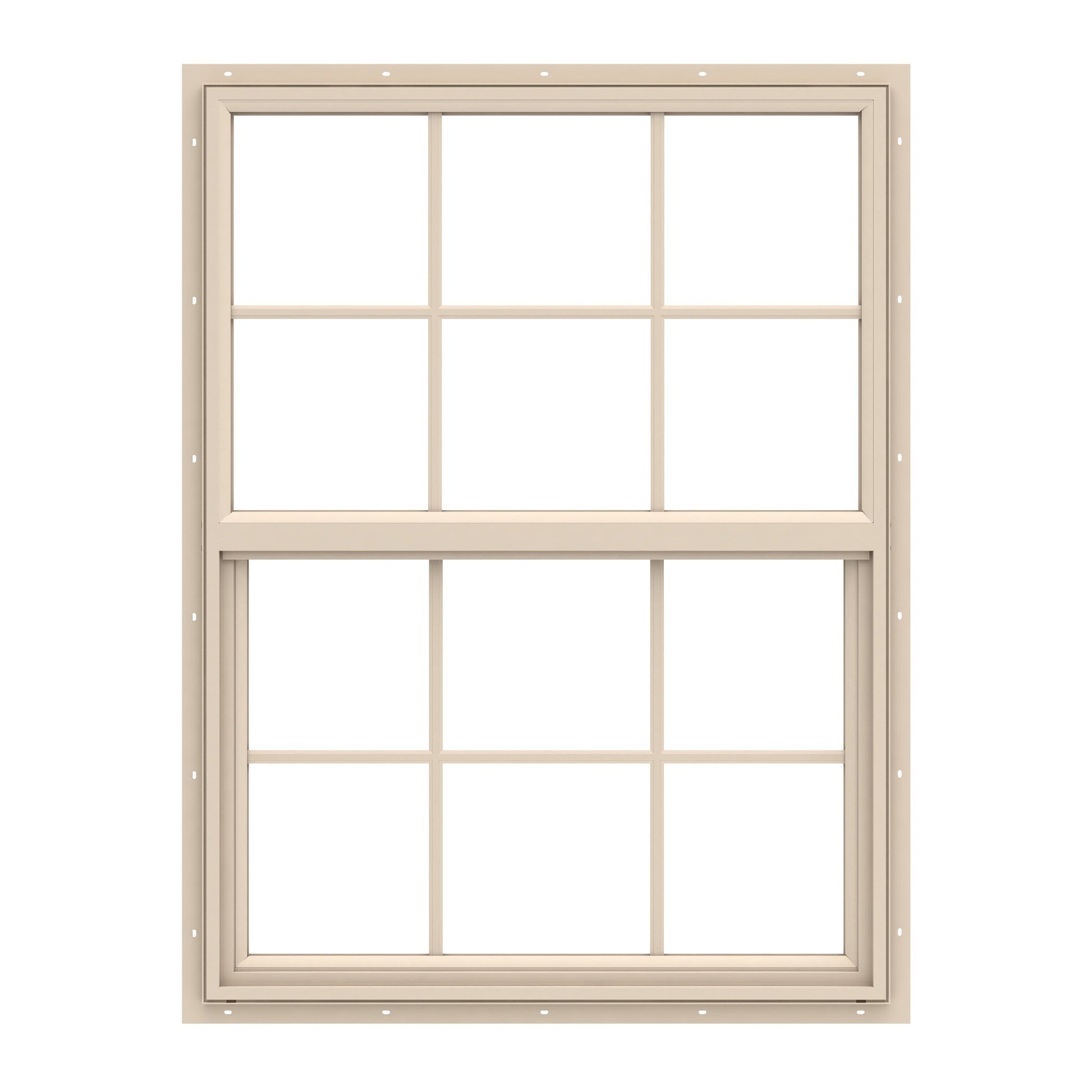 Pella 150 Series 23-1/2-in x 35-1/2-in Almond Exterior Vinyl New Construction Single Hung Window Low-E argon Double Pane Glass with Grids, (Half Screen Included)