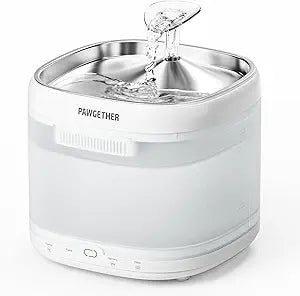 PAWGETHER Cat Water Fountain, Ultra Quiet Pumpless Pet Water Fountain with Stainless Steel Tray, 67oz/2L Water Fountains for Cats Indoor with 360 Motion Sensor for Cats & Dogs (with Filter)