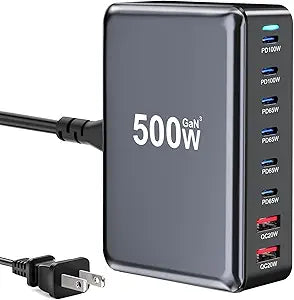 500W USB C Fast Charger Block, Multi-port USB Charging Station, GaN Double 100W PD PPS Port Fast Charging Station for Multiple Devices,Laptop Wall Charger Compatible with MacBook, iPhone 17,iPad etc