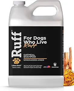 Ruff by Lillian Ruff Oatmeal Dog Shampoo Sandalwood Amber Moisturizing Pet Shampoo with Aloe & Coconut Oil Relieves Itching, Hot Spots & Odor Puppy Safe Made in USA (Gallon)