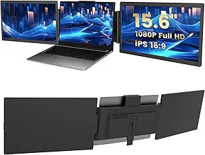 Azeyou 15.6' Triple Laptop Screen Extender, 15.6 FHD 1080P IPS Laptop Screen Extender with Build-in Stand/Dual Speakers, HDMI/USB-A/Type-C Plug for 14 -17 Laptops (Mac, Wins, Android)