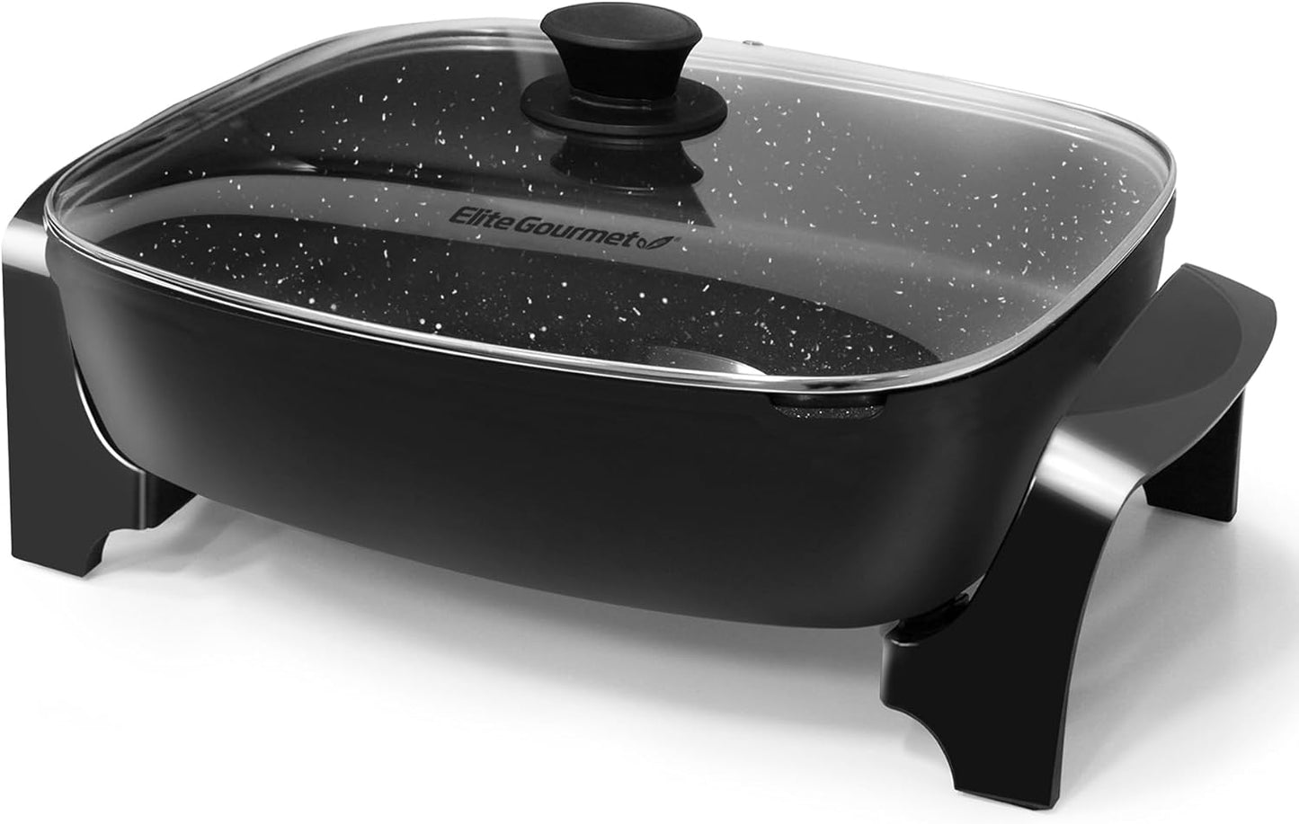 Elite Gourmet EG-6203# Extra Deep 16'x13'x3.2' (10.5Qt.) Scratch Resistant, Easy Pour Spout Dishwasher Safe, Non-stick Electric Skillet with Glass Vented Lid, Adjustable Temperature, Black