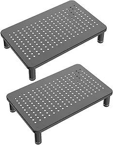 Husky Mounts 2-Pack Monitor Riser Laptop Stand, Adjustable Legs, Stackable, 14.5' x 9.25' x 3.25' Max Height, Matte Black Steel-Black.