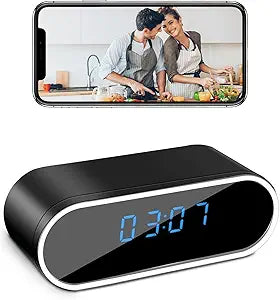 Camera Clock HD 1080P WiFi Video-only Cameras Wireless Night Vision Surveillance Security Nanny Cams for Home/Pet Silent Video-Only Recording