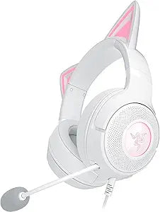 Razer Kraken Kitty V2 USB Wired Headset: Chroma RGB Kitty Ears - Stream Reactive Lighting - HyperClear Cardioid Mic - 40 mm Drivers - 7.1 Surround Sound - Comfortable Ear Cushions - White