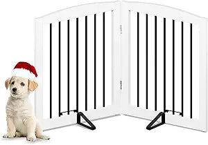 Freestanding Pet Gate for Dogs, Foldable Wooden Dog Gate for House, Indoor Pet Barrier for Stairs, Doorways, Support Feet Included, 24' Height 2 Panels, White