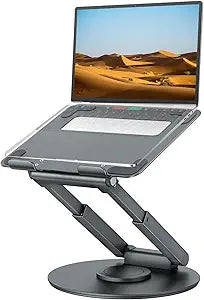 tounee Telescopic Laptop Stand for Desk with 360 Swivel Base, Sit to Stand, Height Adjustable, Portable Riser Holder for Good Posture, Compatible with MacBook Pro, All Laptops 10-17'-Gray