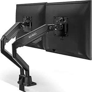 EVEO Premium Dual Monitor Mount 14'-32 Dual Monitor Arm VESA Bracket Adjustable Height Gas Spring Dual Monitor Stand, Screen Full Motion Dual Monitor Arm-Computer Monitor Stand for 2 Screens - Black