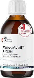 Designs for Health OmegAvail Liquid TG Fish Oil 1200mg - Triglyceride Omega-3 Fish Oil Brain Support Supplement with DHA/EPA - Natural Lemon Flavor (8oz / 47 Servings)