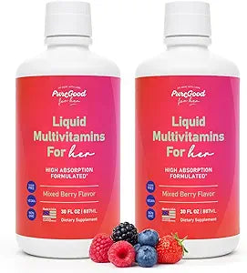 Womenâ€™s Liquid Multivitamin | 2 Pack | 30 Fl Oz Each (30 Servings) | 70+ Nutrients, Superfoods & Omegas | Made in USA | Vegan, Non-GMO, Sugar Free | Mixed Berry