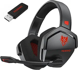 NUBWO Wireless Gaming Headset with Mic for Ps5 Ps4 PC, Zero Interference, 100-Hour Battery All-Day Play, 23ms Sync for Fortnite & Call of Duty/FPS Gamers, Triple Mode All Devices Compatible - Red