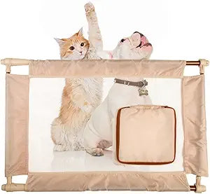 Pet Life 'Porta-Gate' Anti-Drilling Extendable Rubber Grip Portable Travel Pet Gate or Collapsible Cat and Dog Gate with Zippered Entrance Pet Door
