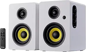Sanyun SW206 4 HiFi Bookshelf Speakers with Studio Mode, 80W Active, Bluetooth 5.4/Optical/Coaxial/TRS/Aux/24bit DAC USB, for Turntable TV PC Desktop, MDF Cabinet, Remote Control, White