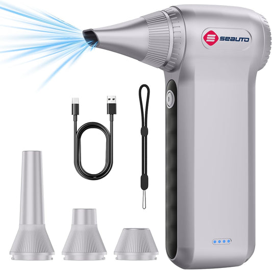 Compressed Air Duster, Ergonomic Design 250,000 RPM Compressed Canned Air Alternative, 3-Gear Powerful Blower for Computer Keyboard, PC Cleaning,Appliance,Car,Home and Outdoor