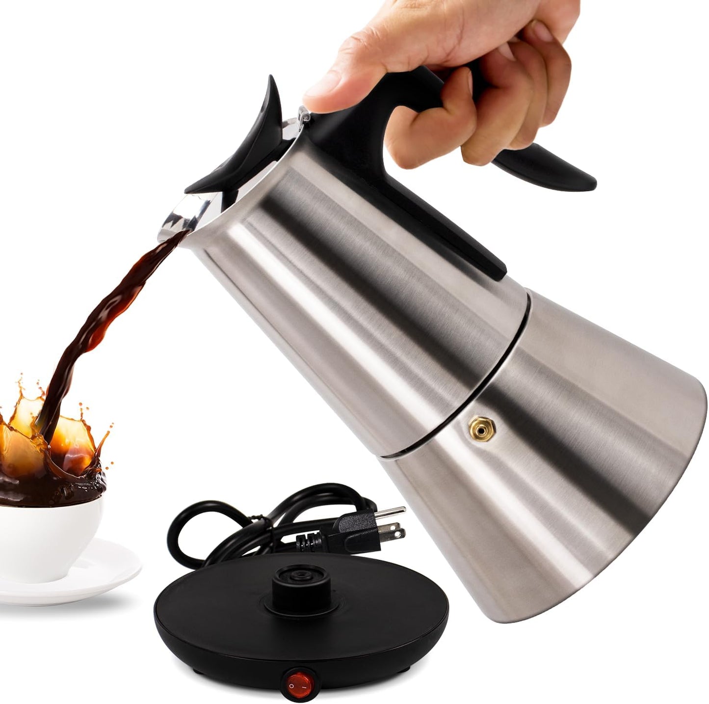 Vaolvpant Electric Stainless Steel Moka Pot 6 Cup 300ml Mocha Pot Espresso Maker with Detachable Base Ideal Coffee Maker for Home Italian and Cuban Caf Coffee maker Espresso maker Coffee Pot