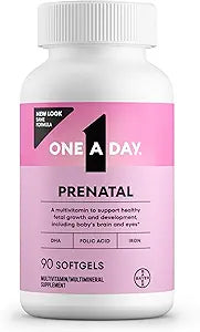 One A Day Prenatal Vitamins- Folic Acid, Iron, Omega- 3 (DHA), Pregnancy Vitamins for Women, Prenatal Multivitamin for Mom and Baby Support, Pregnancy Must Haves 90 Ct (Packaging May Vary)
