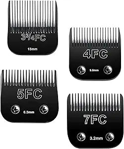 Detachable Pet Dog Clipper Blades,Compatible with Andis, Oster A5, Wahl KM Series Clippers,Made of Ceramic,Black 4PACK (3FC 4FC 5FC 7FC)