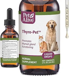 PetAlive Thyro-Pet Herbal Thyroid Support Supplement for Dogs & Cats - Liquid Formula with Bladderwrack, Nettle, and Astragalus - Plant-Based Daily Drops for Healthy Thyroid Function 2 oz Tincture