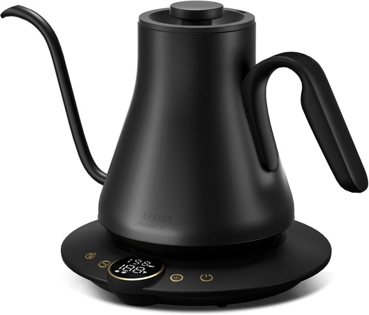 INTASTING Gooseneck Electric Kettle with 1 Temperature Control for Pour Over Coffee & Tea, Quick Heating, BPA-Free Stainless Steel, Built-in Brew Timer, 1500W\/0.9L (Ebony Black)