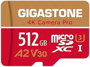 5-Years Data Recovery GIGASTONE 512GB Micro SD Card, 4K Camera Pro, A2 V30 for Smartphone, Gopro, Action Cams, 4K UHD Video Recording, R/W up to 150/120 MB/s, UHS-I U3 C10 Class 10 with Adapter