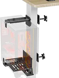 JOY worker Upgraded Under Desk PC Mount for Standing Desk, Clamp-On Desk Leg Computer Mount with Extra Protective Arms, Adjustable Computer Case CPU Holder Holds Up to 44lbs, Black