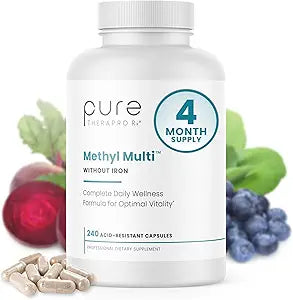 Pure Therapro Rx Methylated Multivitamin for Men and Women | Made in USA | Methyl Multi Without Iron Methyl B12 & Methylfolate | 240 Capsules, 4-Month Supply