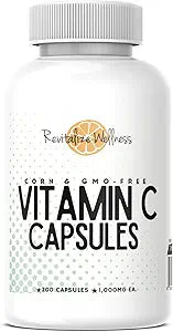 Vitamin C Capsules | Pure, Corn, & GMO-Free | 1000 mg Vitamin C Per Capsule | 200 Capsules